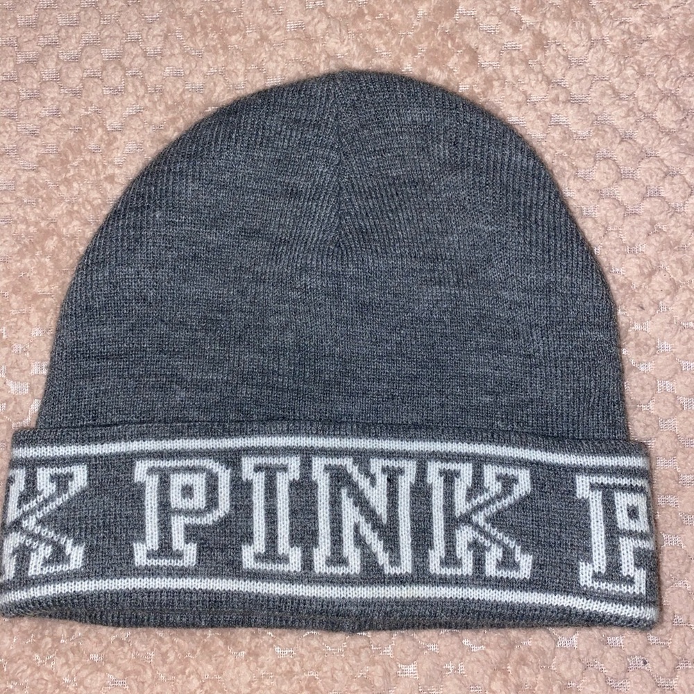 Gray pink winter hat